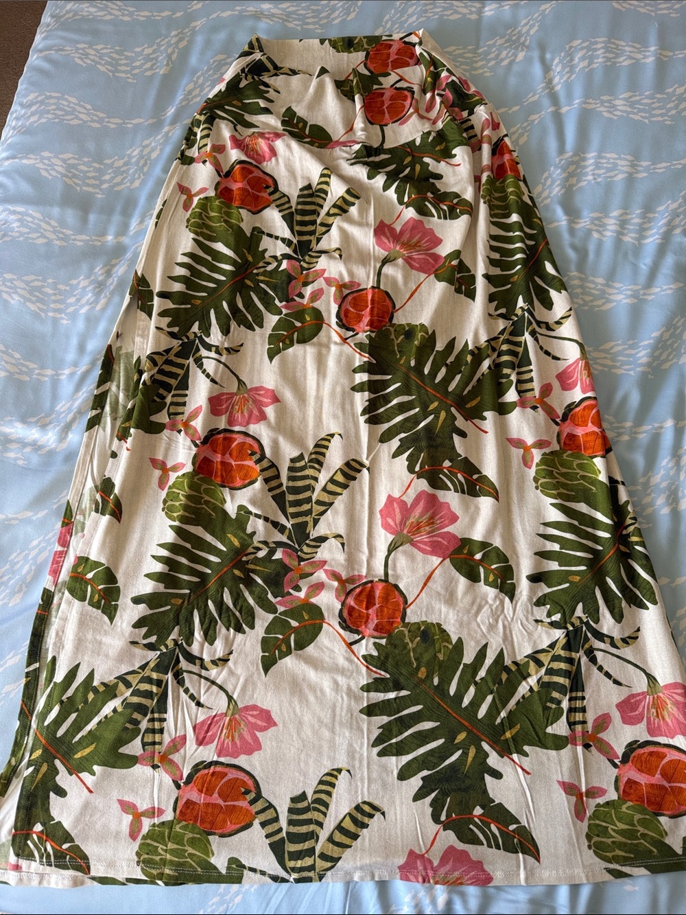 Vermilli Tropical Print A-Line Maxi Skirt - Pink & Green